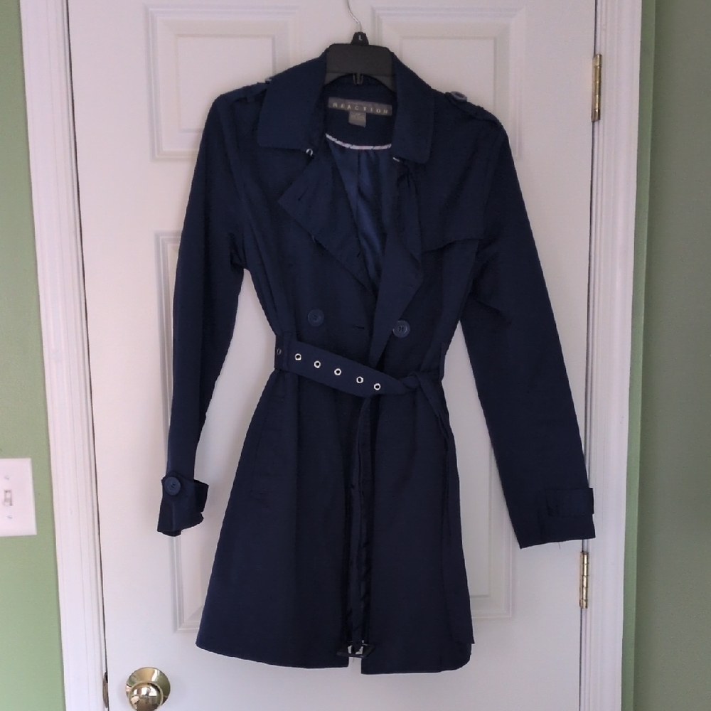 Elegant Navy Blue Women's Trench Coat